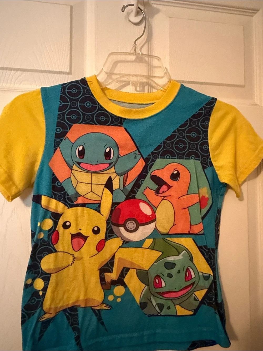 Pokemon Kids Short Sleeve Pajama Top - Yellow & Teal